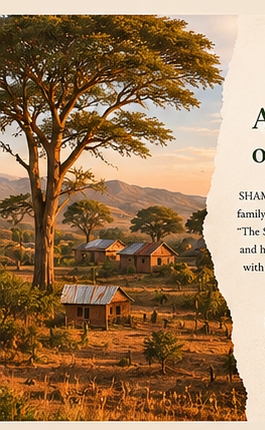 Sunset over a Kenyan landscape with acacia trees and homesteads
